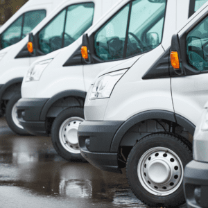 fleet of white commercial vans